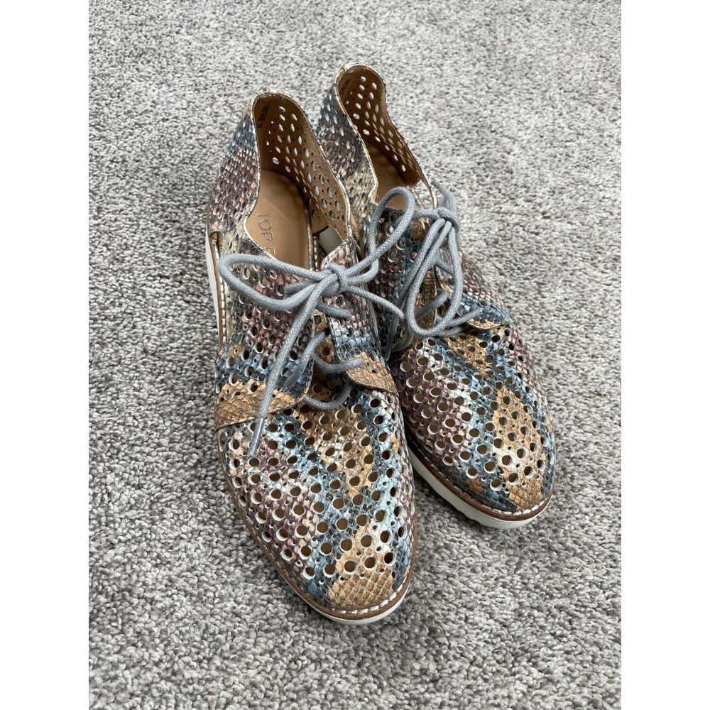 Top End Shoes Womens 39 8.5 Leather Perforated Wedge Lace Up Quality Luxury Heel
